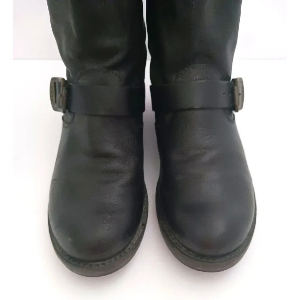 FRYE Veronica Short Blk Leather Harness Engineer Biker Boot 8.5 Made Mexico